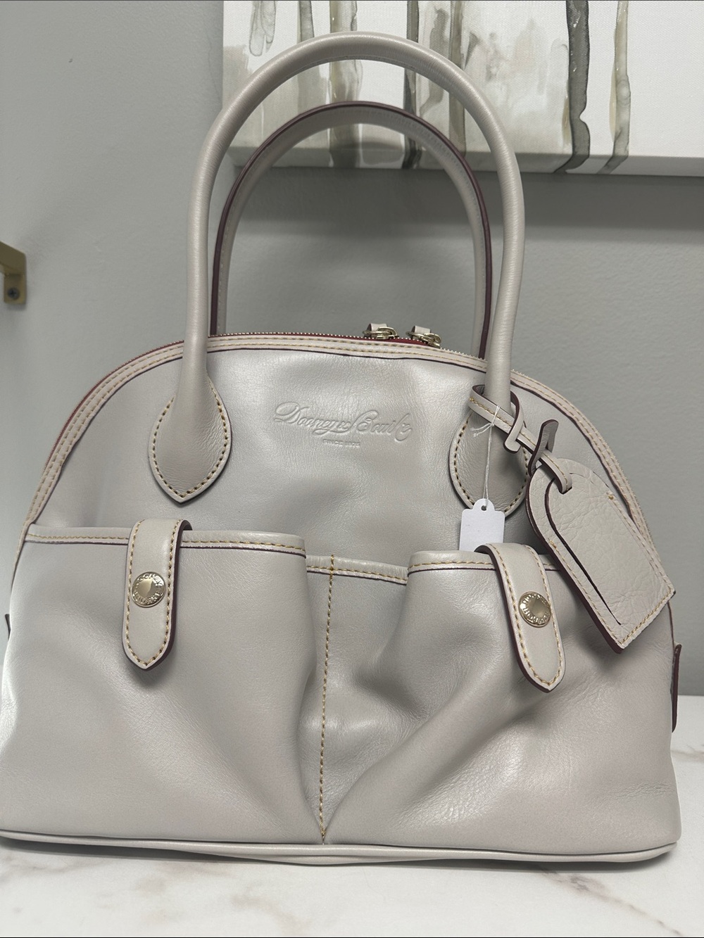 Dooney & Bourke Pebbled Leather Satchel in Light Beige